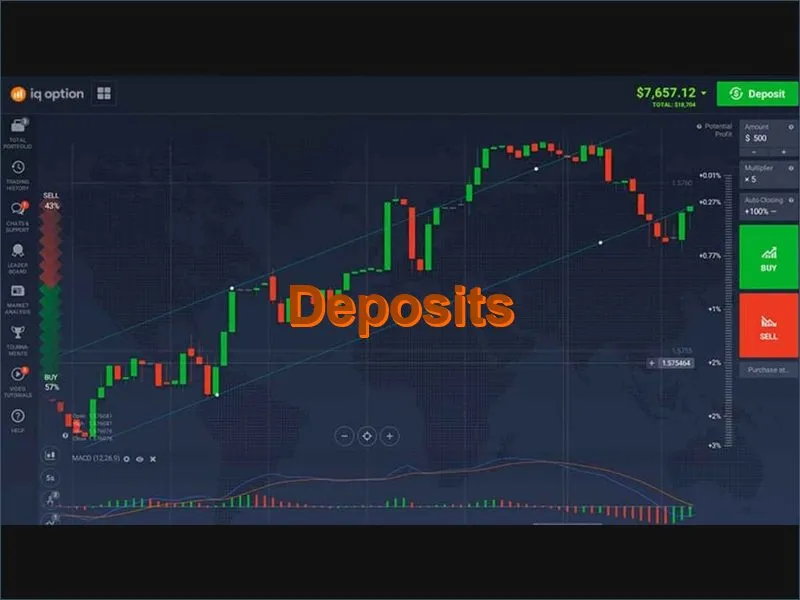 Deposit methods available in the IQ Option app including cards and e-wallets